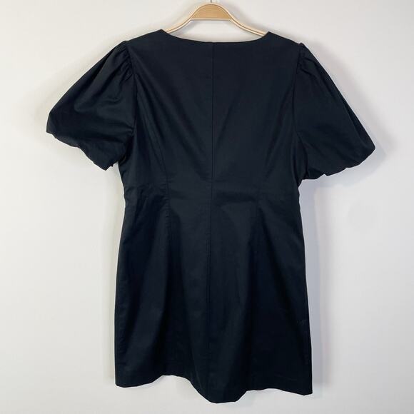J. Crew Button Front Puff Sleeve Mini Dress Black Size 14 Capsule Minimalist - Picture 3 of 12